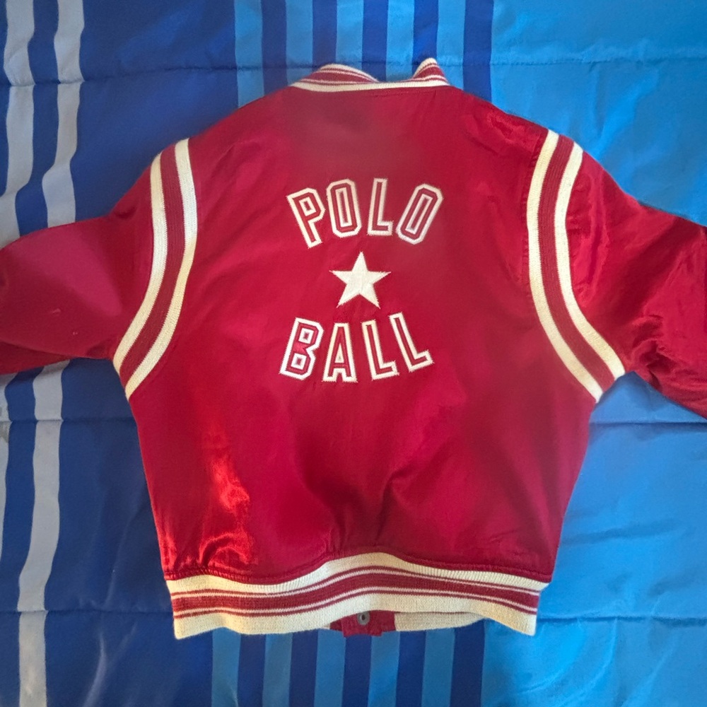 Red Polo by Ralph Lauren Kids Red Varsity Jacket boys size 7- good condition